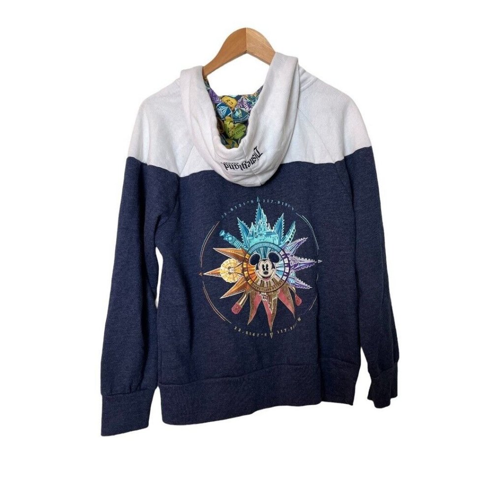 Disney Parks Womens Mickey Mouse COMPASS Hoodie Zip Jacket Blue White L
